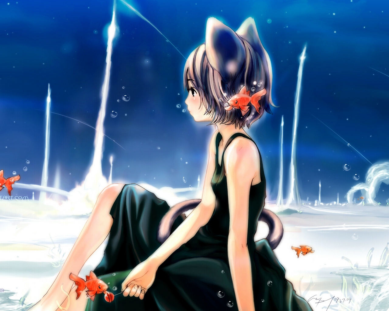 Wallpaper Neko - Anime Underwater Cat - HD Wallpaper 