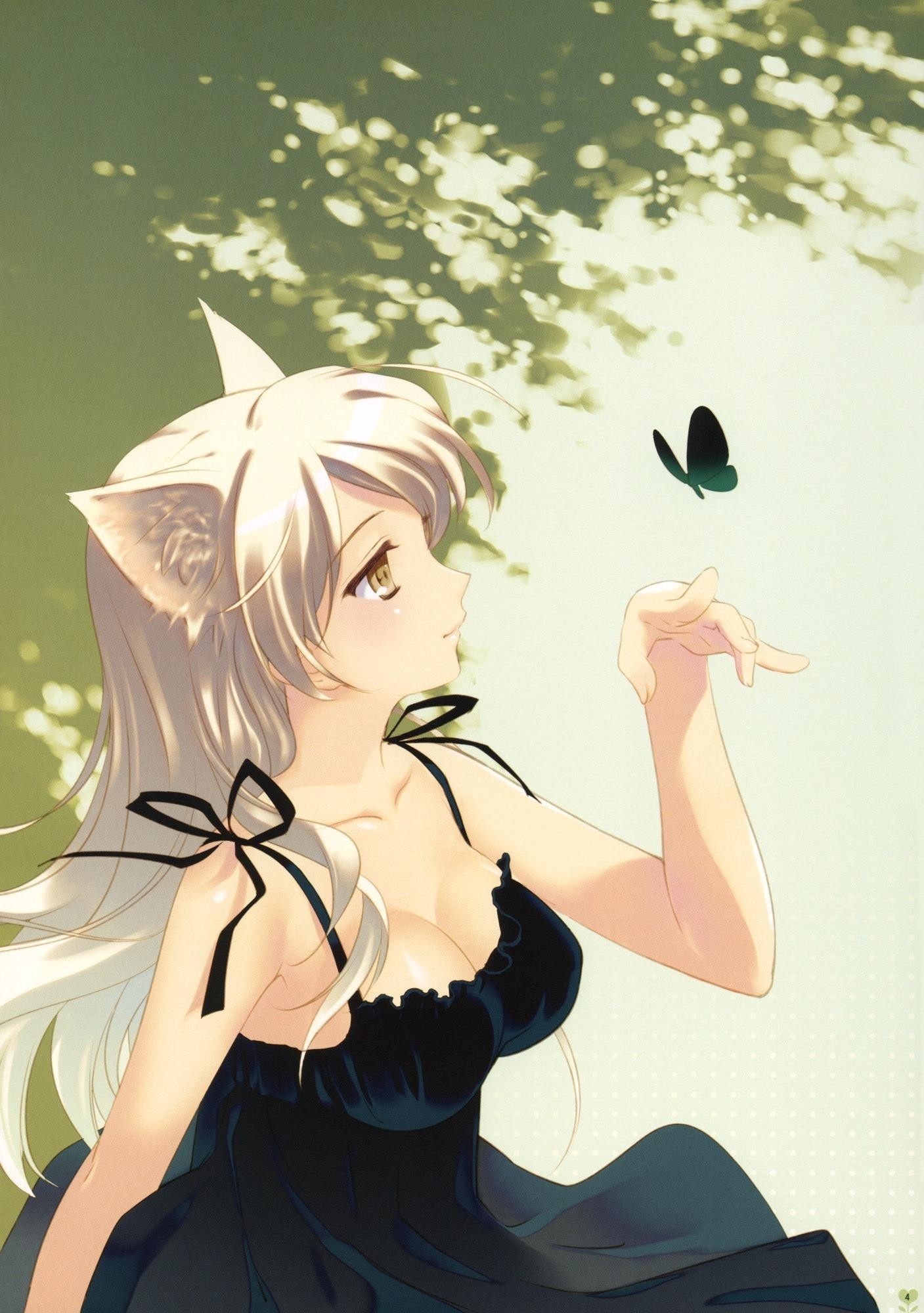 Anime Girl White Hair Cat Ears - HD Wallpaper 