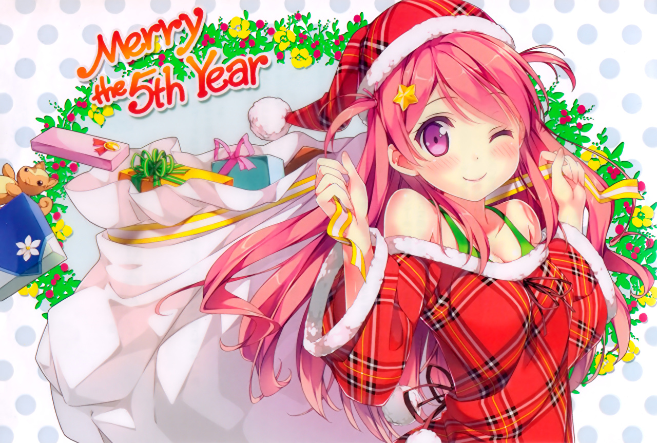 Cute Christmas Anime Girl - HD Wallpaper 