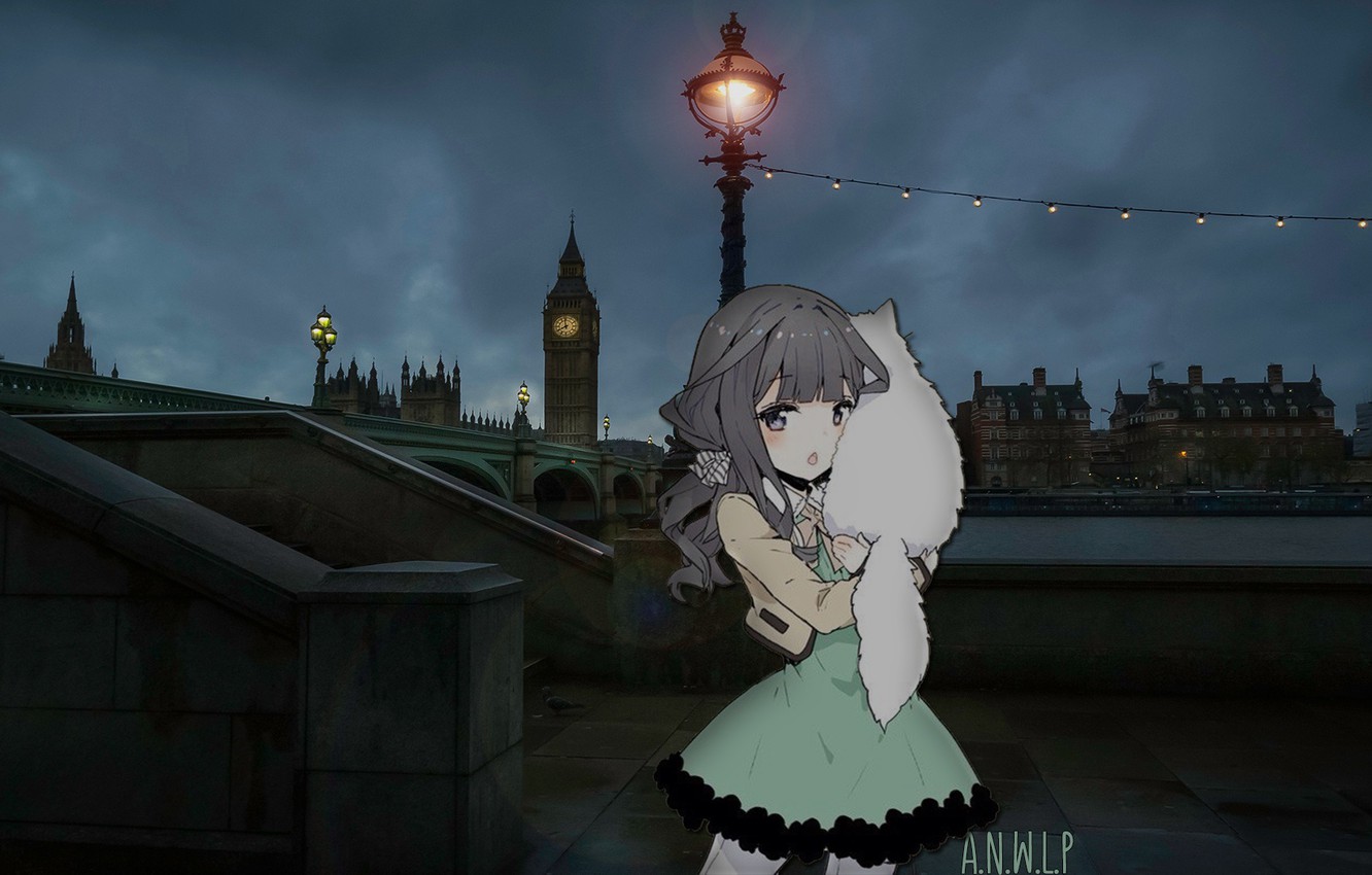 Photo Wallpaper Sadness, Cat, Girl, Night, Bridge, - Jack The Ripper London - HD Wallpaper 