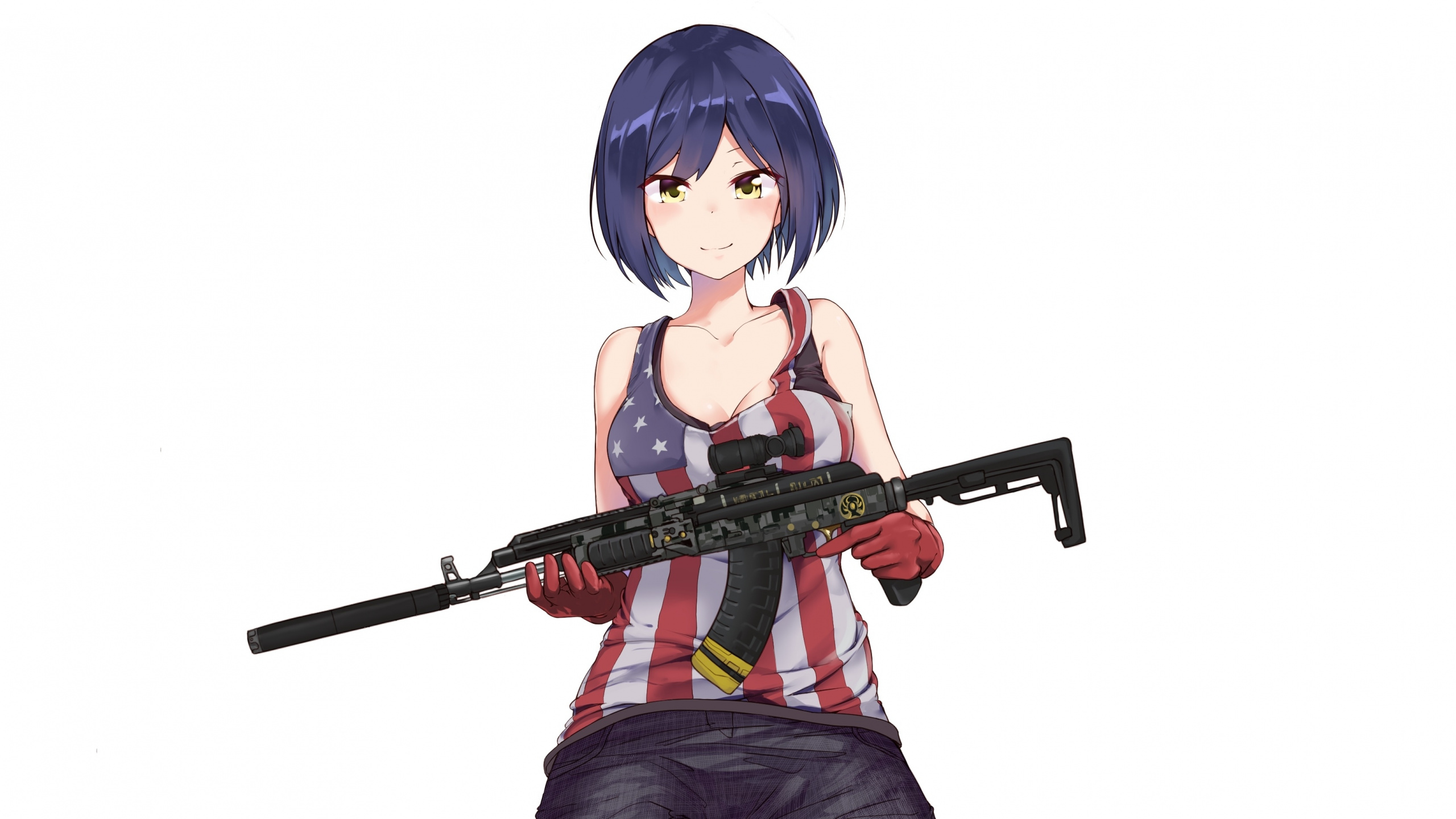 Anime Girl, Tsukino Mito, Virtual Youtuber, With Gun, - Anime Girl Gun Hd - HD Wallpaper 