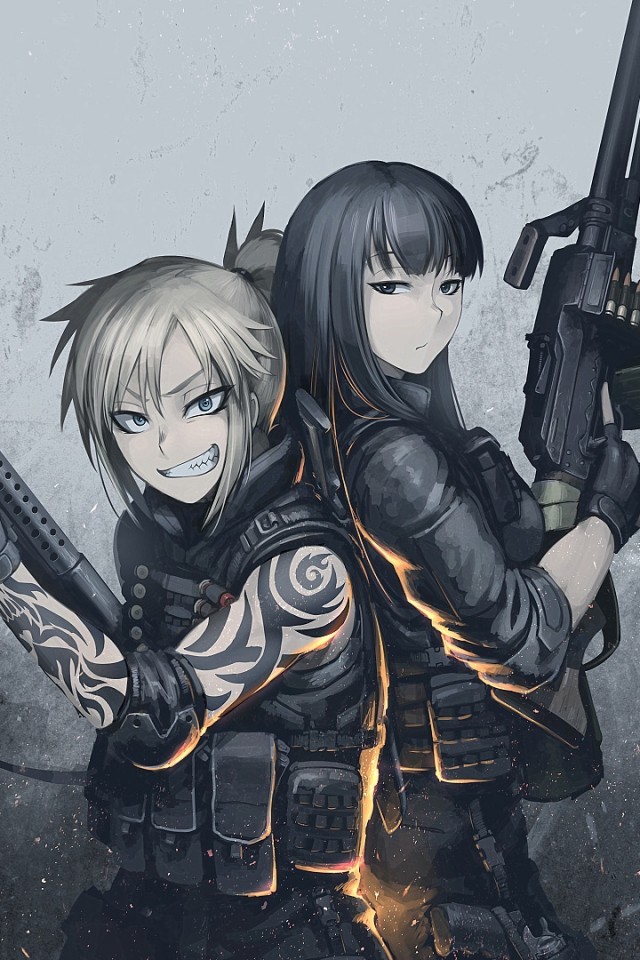 Anime Girl, Anime Boy, Military, Guns, Tattoo - Two Anime Girls With Guns - HD Wallpaper 