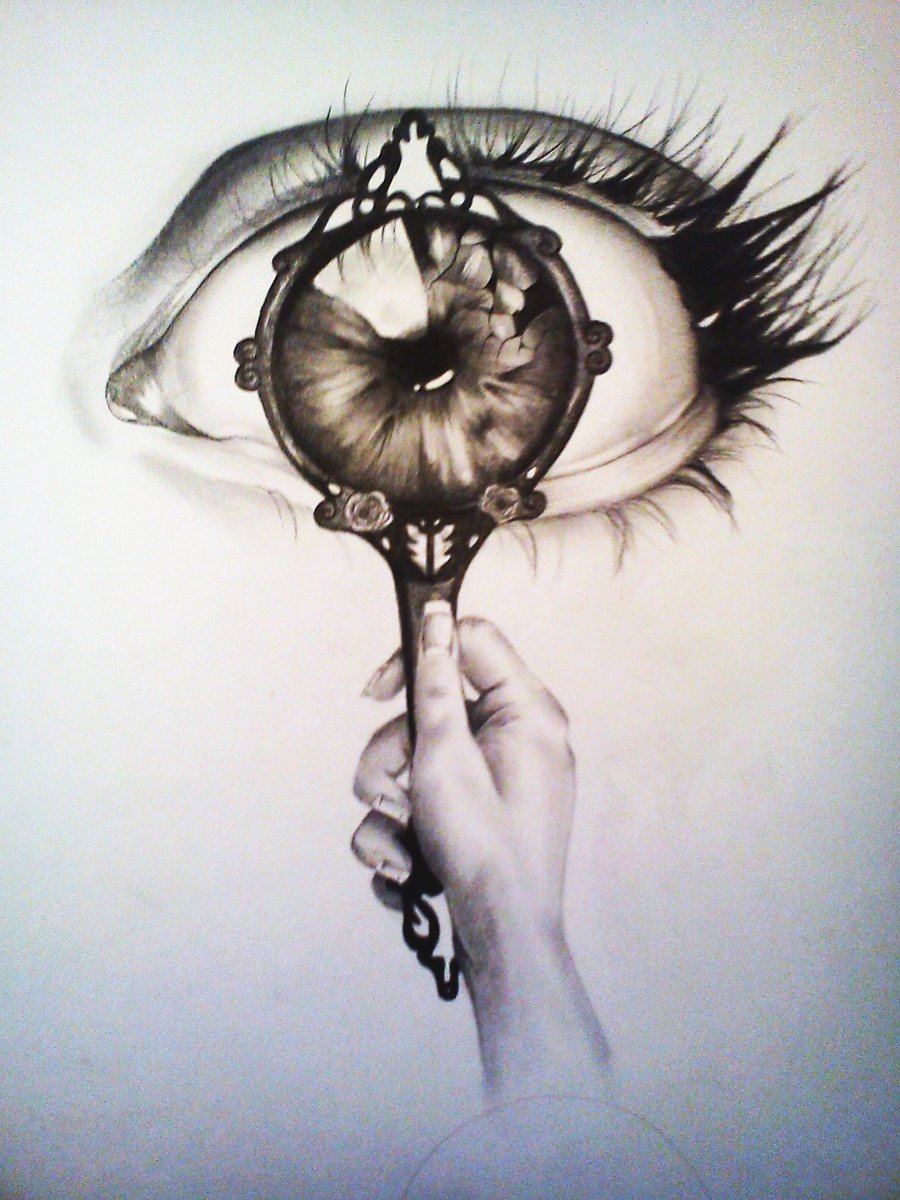 Mirror Of Broken Soul By Reckless Snowflake - Old Broken Mirror Drawing - HD Wallpaper 