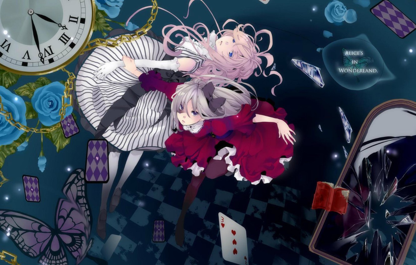 Photo Wallpaper Card, Fragments, Butterfly, Watch, - Alice In Wonderland 4k - HD Wallpaper 