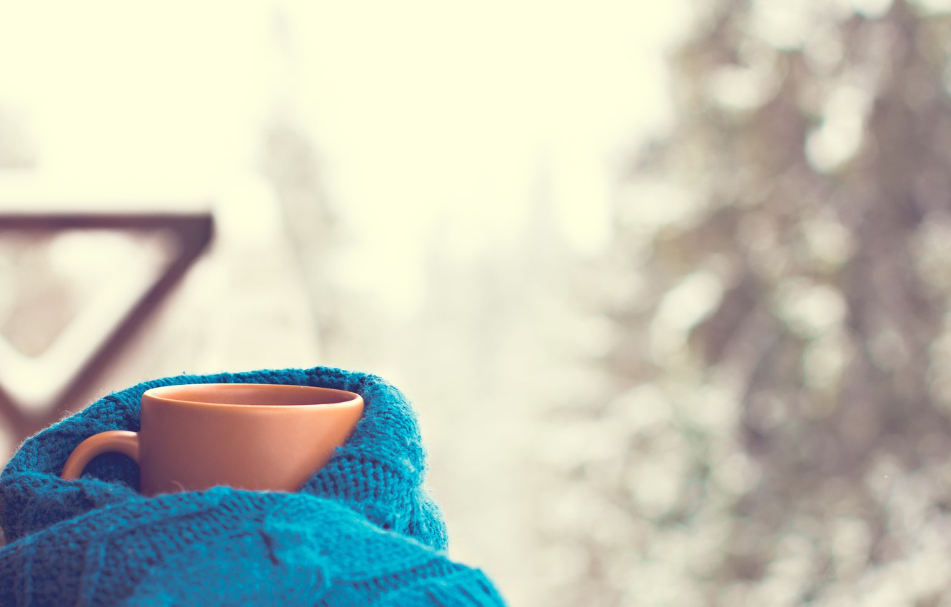 Photo Wallpaper Scarf, Cup, Hot, Winter, Snow, Cup, - Winter Coffee Wallpaper Hd - HD Wallpaper 