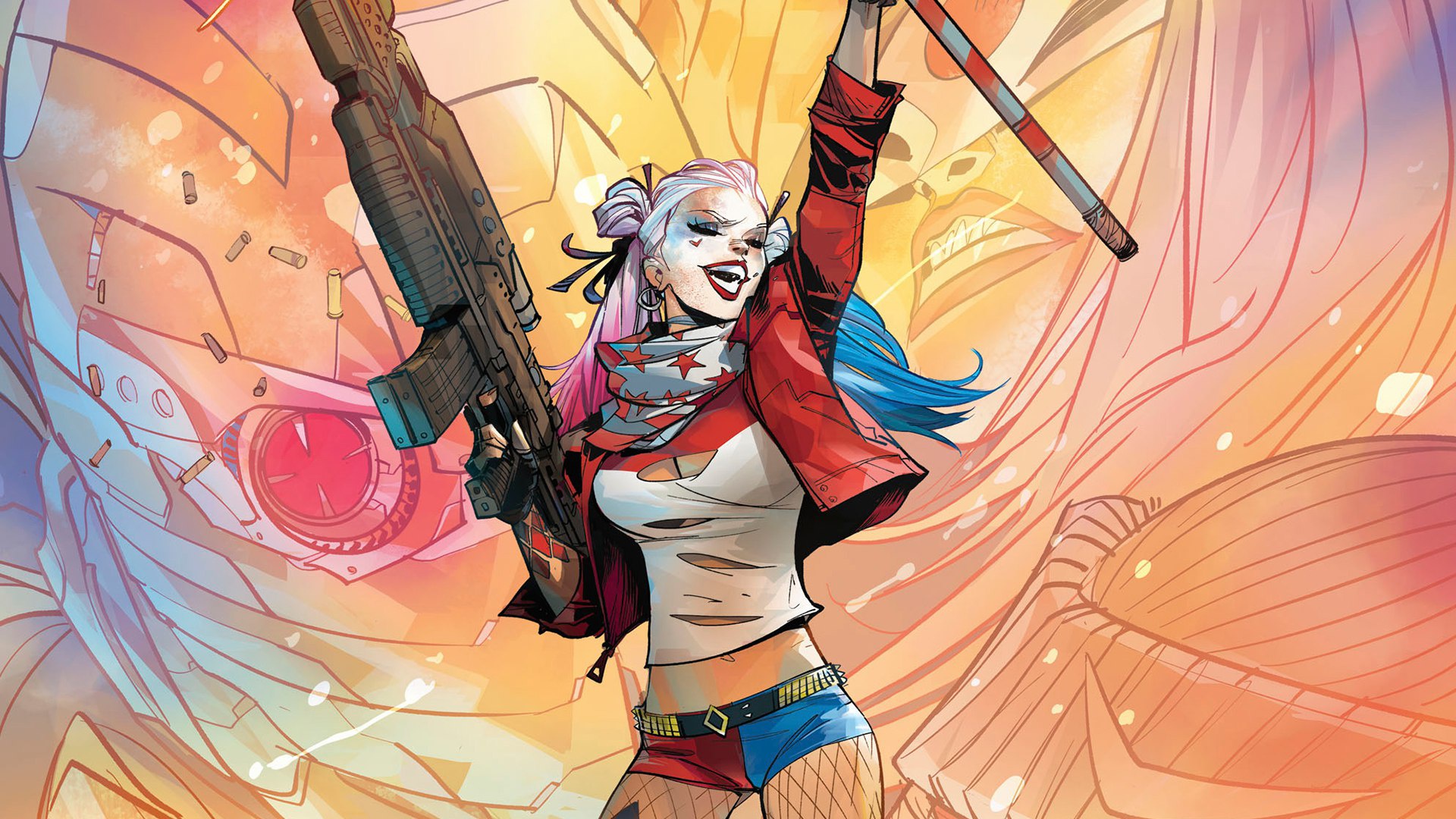 Comics Harley Quinn Dc Comics Girl Scarf Weapon Gun - Harley Quinn Comic Background - HD Wallpaper 