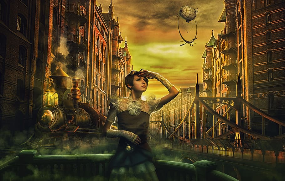 Female Anime Character 3d Poster, Steampunk, Station, - La Ficción Y Los Mundos Posibles - HD Wallpaper 