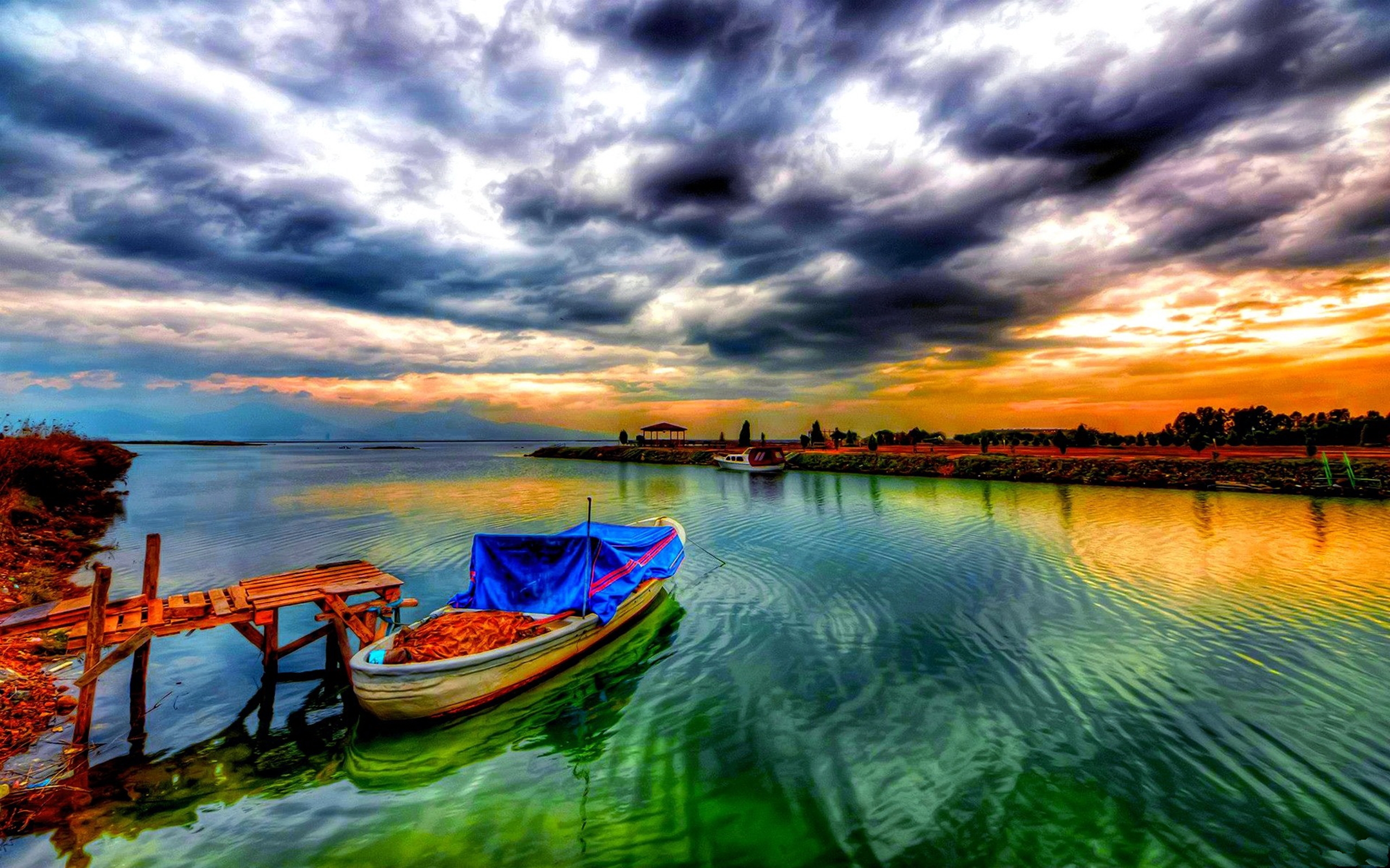 Sunset Lake Boat - HD Wallpaper 