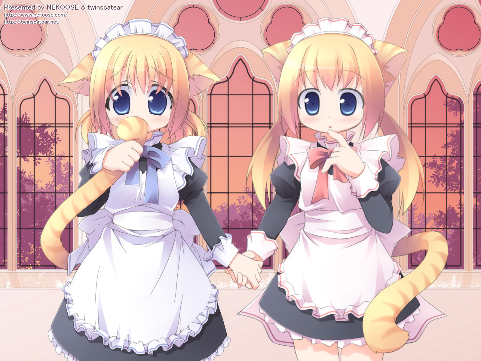 Animal Ears Catgirl Maid Tagme Twinscatear - 2 Cat Girls - HD Wallpaper 