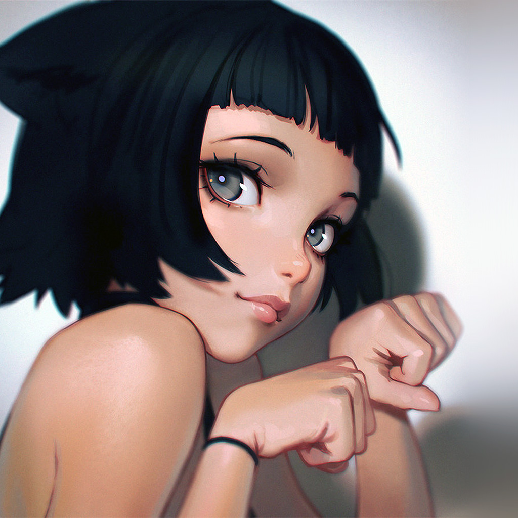 Cat Girl Cute Art - HD Wallpaper 