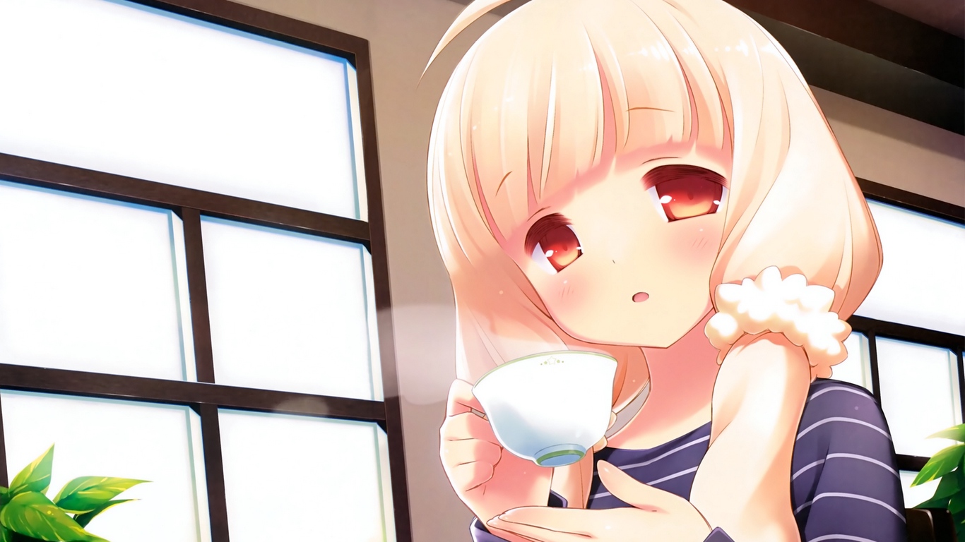 Wallpaper Gayarou, Cafe Sourire, Ogiwara Kyouko, Girl, - Anime Girl Drink Tea - HD Wallpaper 