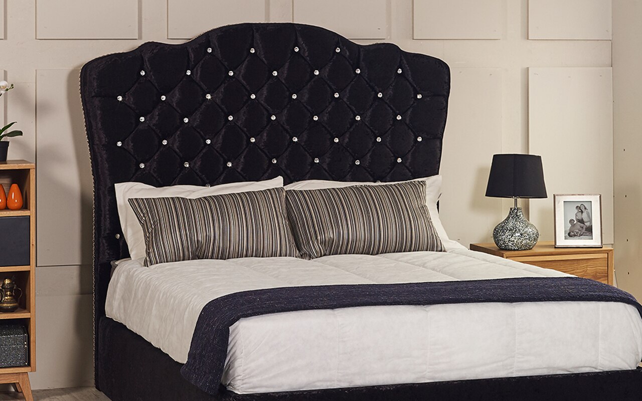 Rochelle Bed Headboard Black Crush Velvet, Diamante - Bed Headboard - HD Wallpaper 