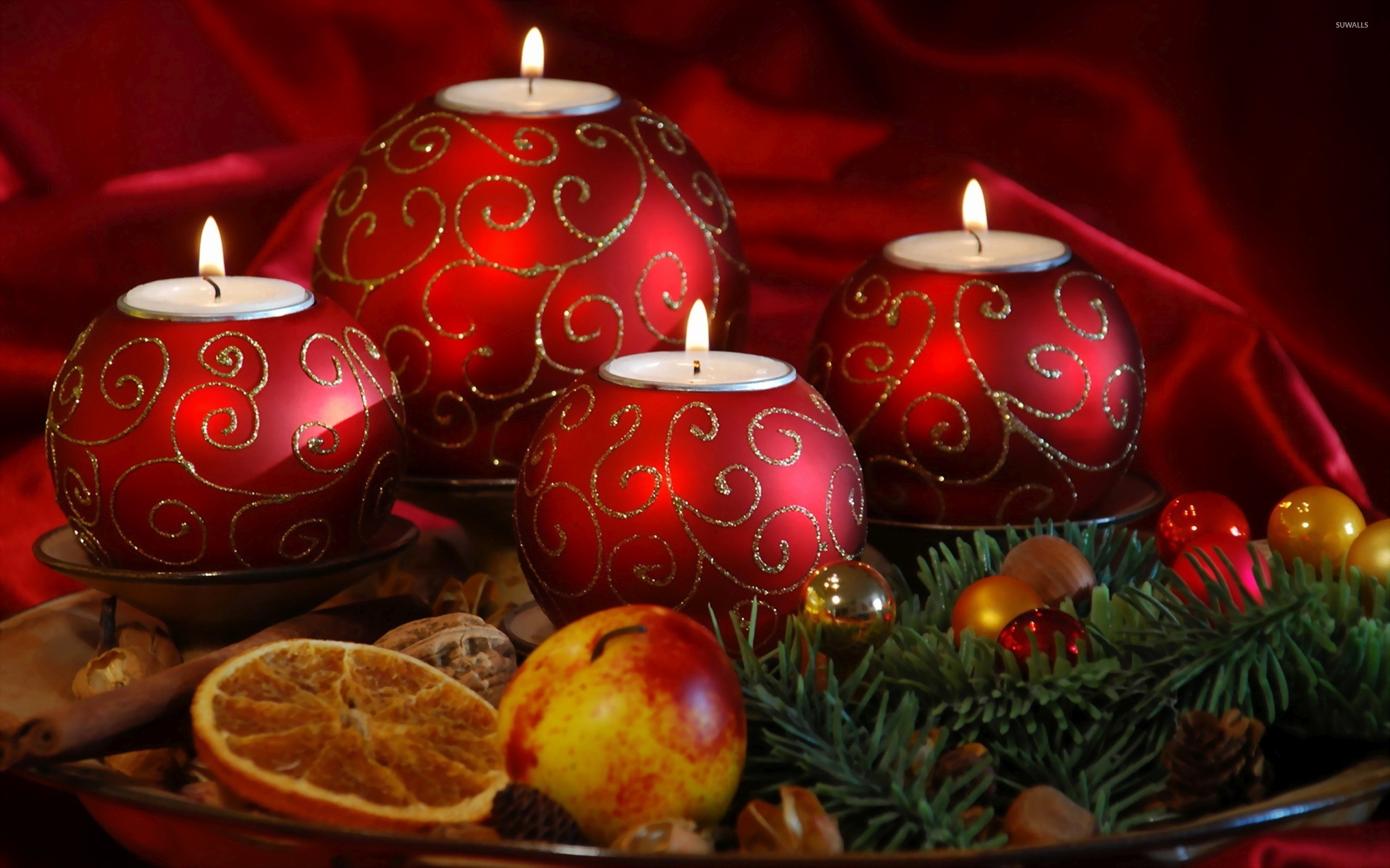 Christmas Candles Wallpaper Large - HD Wallpaper 