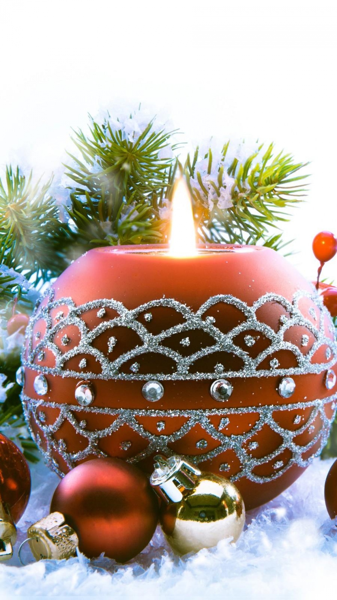 Christmas Candle Htc One Wallpaper - Christmas Snow Candel Samsung - HD Wallpaper 