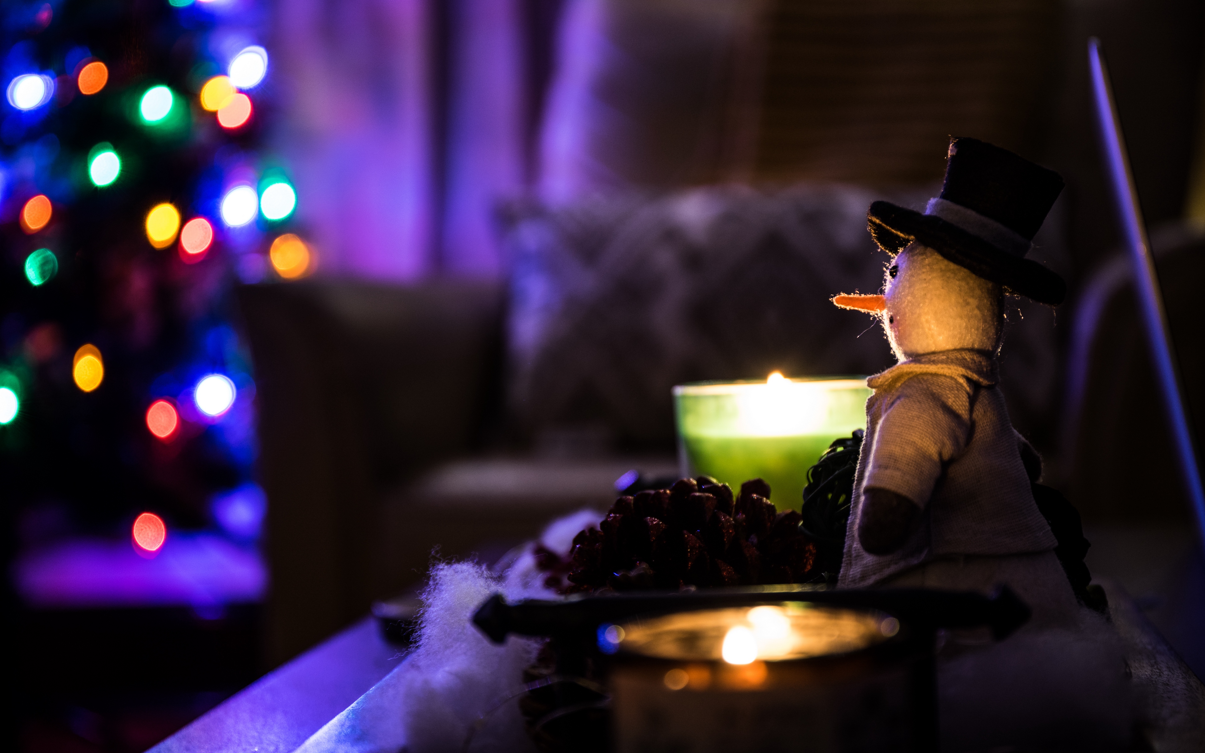 Wallpaper Snowman, Christmas, Candles - Christmas Macro - HD Wallpaper 