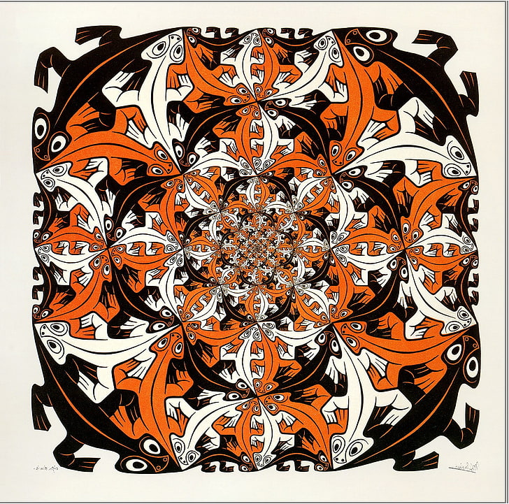 Animals, Artwork, Drawing, Lizards, M - Optical Illusion Escher Animals - HD Wallpaper 