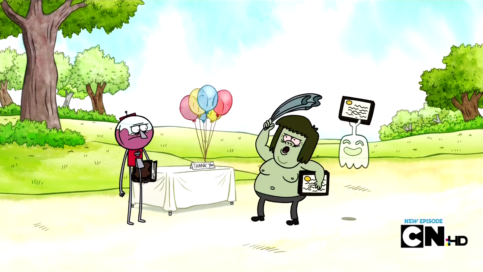 Muscle Man High Five Ghost Regular Show Cartoon Wallpaper - HD Wallpaper 
