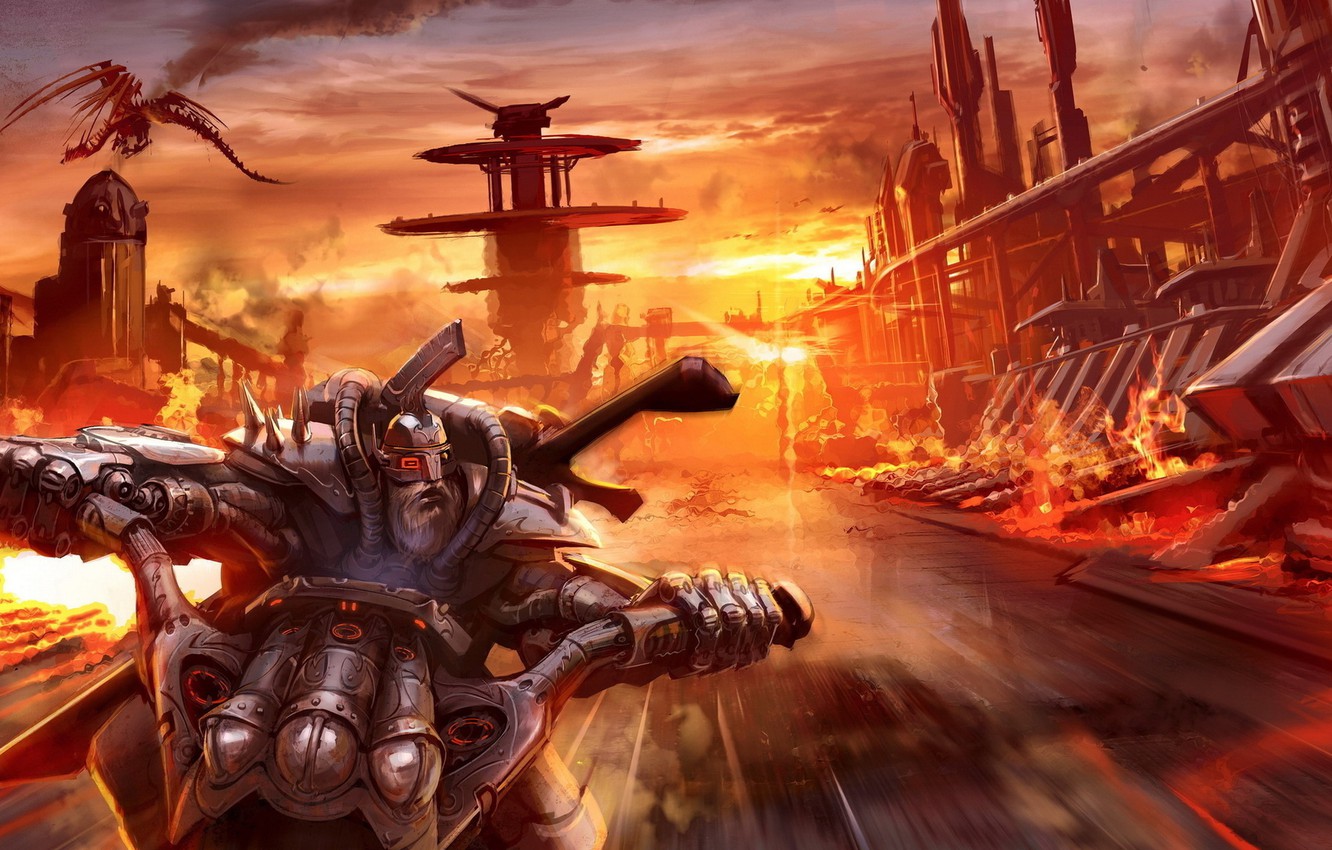 Photo Wallpaper Landscape, Dragon, Warrior, Biker, - Dark Viking - HD Wallpaper 