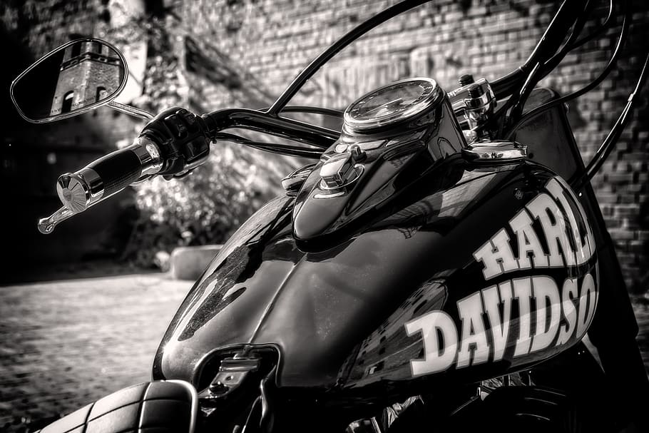 Motorcycle, Harley Davidson, Bike, Machine, Two Wheeled - Free Black And White Harley Davidson - HD Wallpaper 
