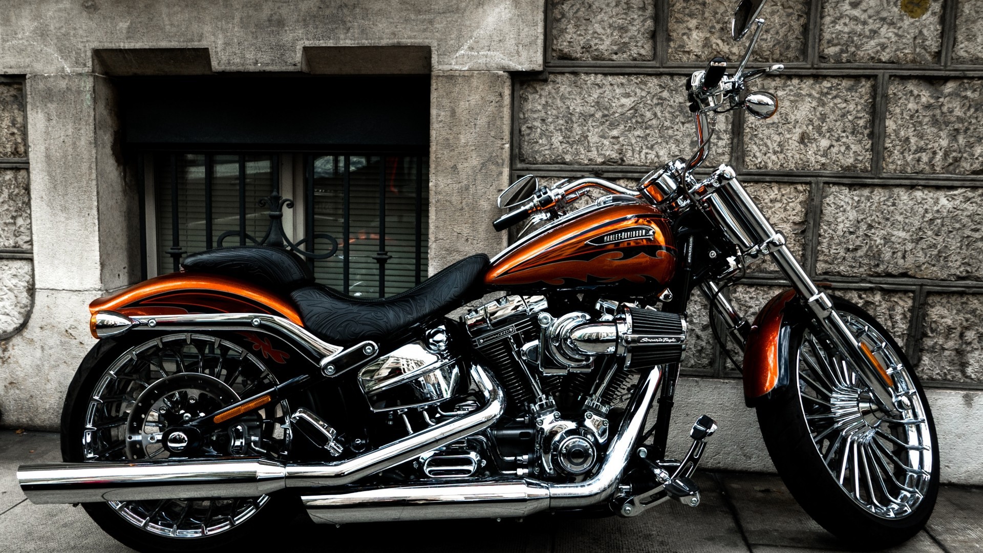 Harley-davidson, Motorcycle, Side View, Orange - Harley Davidson - HD Wallpaper 