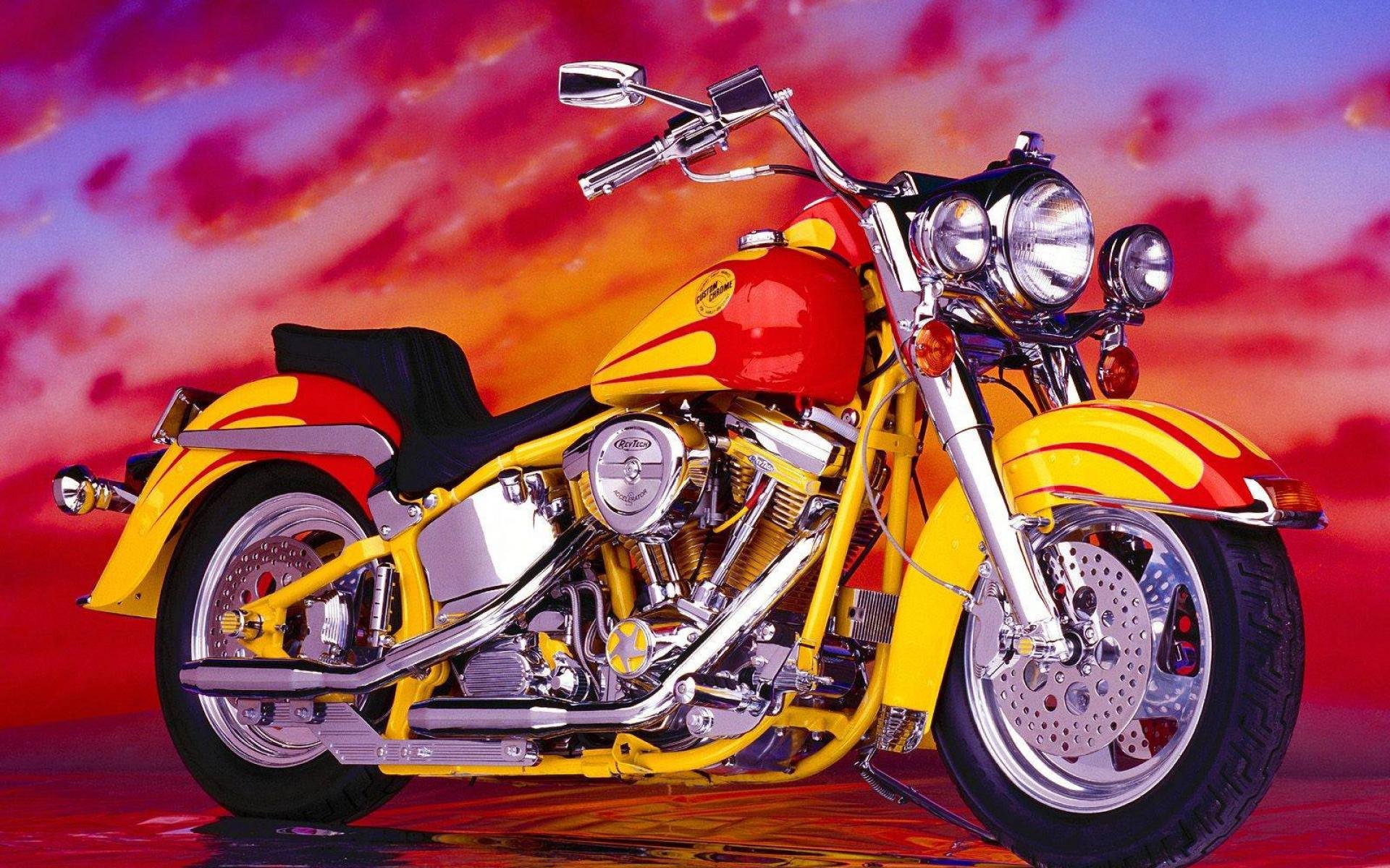 Vintage Chopper Wallpaper Hd - Yellow And Red Chopper - HD Wallpaper 