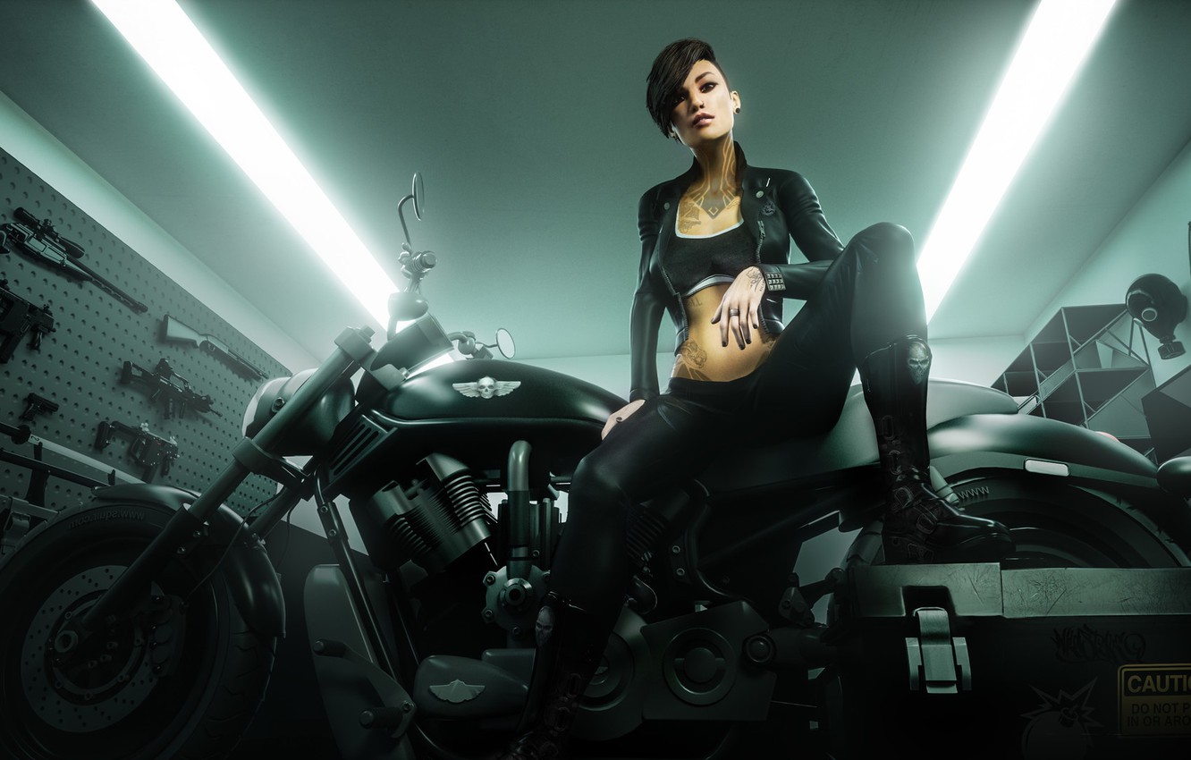 Photo Wallpaper Pose, Weapons, Woman, Motorcycle, Tattoo, - Badass Girl On Motorcycle - HD Wallpaper 