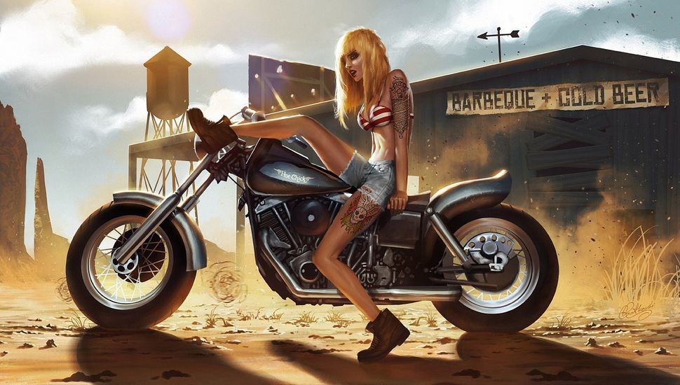 Dust, Tattoo, Art, Sand, Tattoo, Motorcycle, Girl Desktop - David Mann Art Girls - HD Wallpaper 