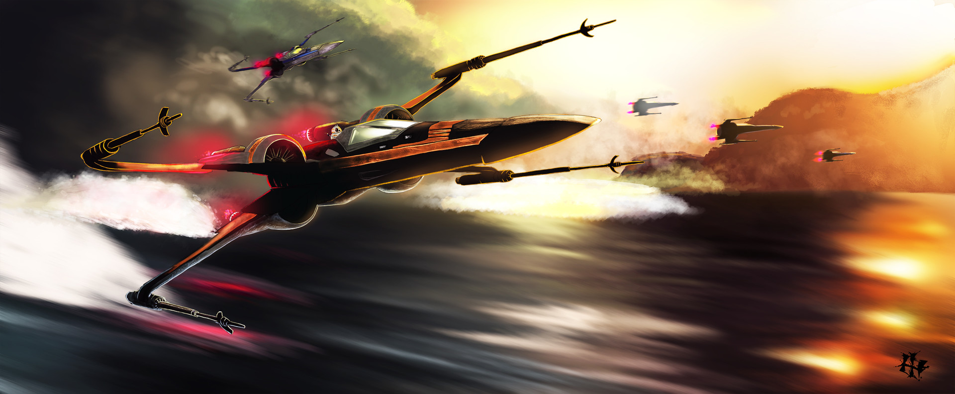 Star Wars Poe Dameron X Wing Art - HD Wallpaper 