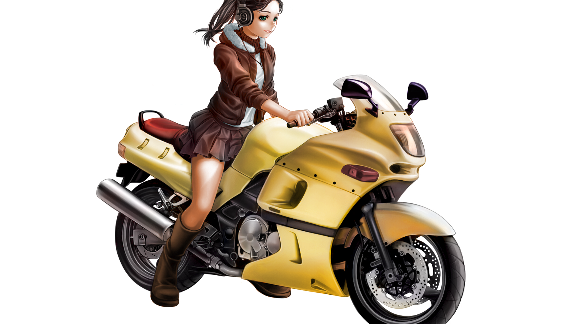 Anime Girl, Rider, Motorcycle, Headphones - Kawasaki Zzr 400 Año 2000 - HD Wallpaper 
