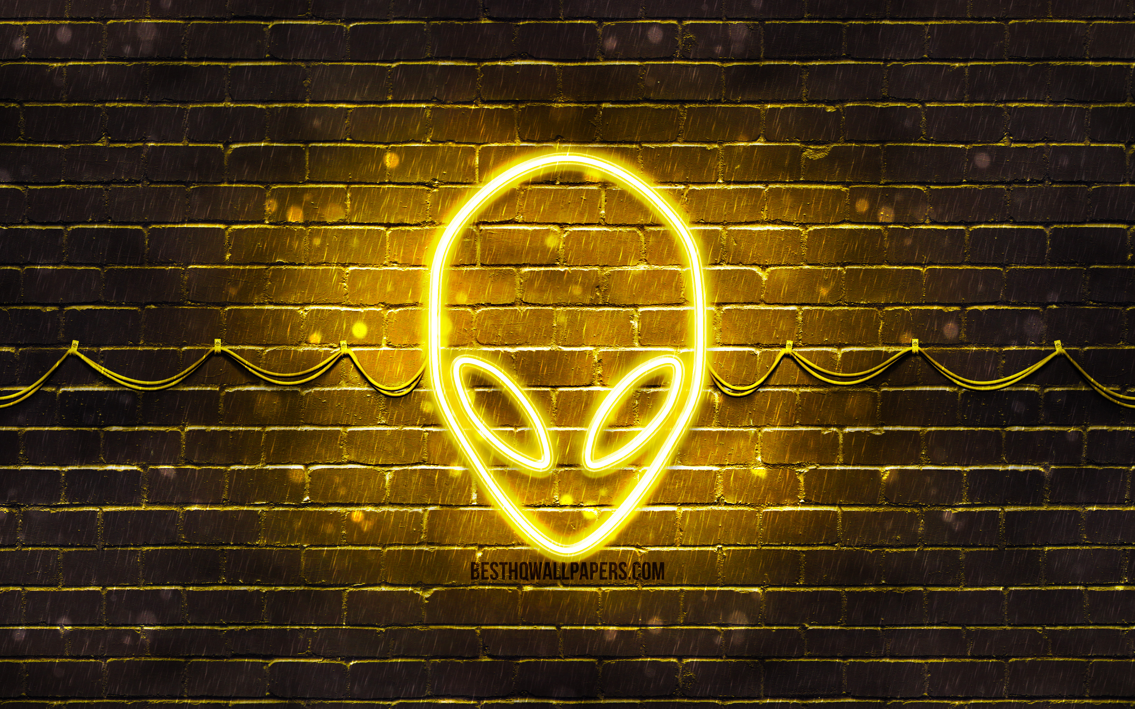 Alienware Yellow Logo, 4k, Yellow Brickwall, Alienware - Fond Ecran Hp 4k - HD Wallpaper 