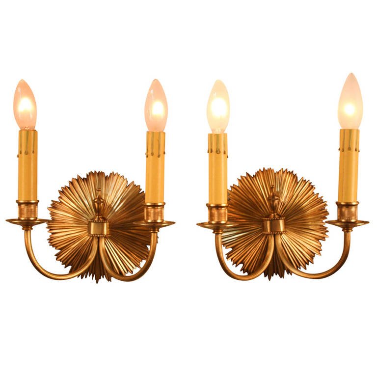 Incredible Sunburst Wall Sconce Pair Of 1930 Bronze - Chandelier - HD Wallpaper 