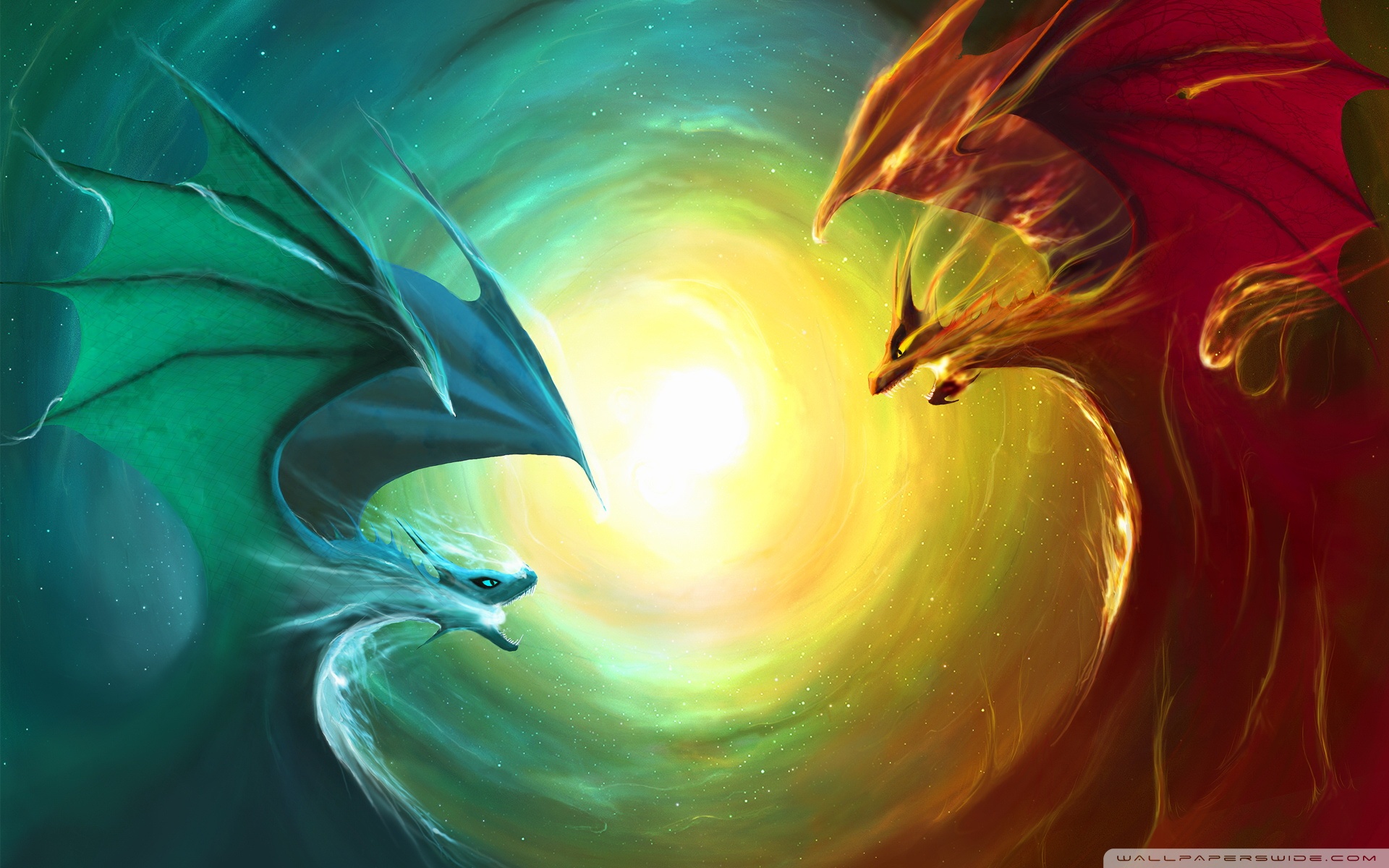 Blue Dragon Vs Red Dragon - HD Wallpaper 