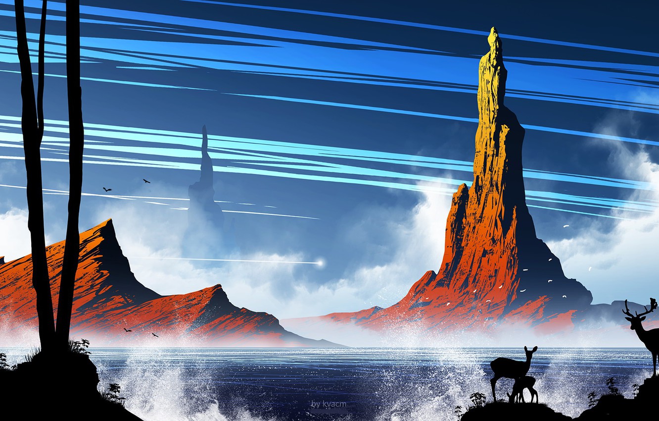 Photo Wallpaper Rock, Silhouette, Peak, Vector Graphics - Wallpaper - HD Wallpaper 