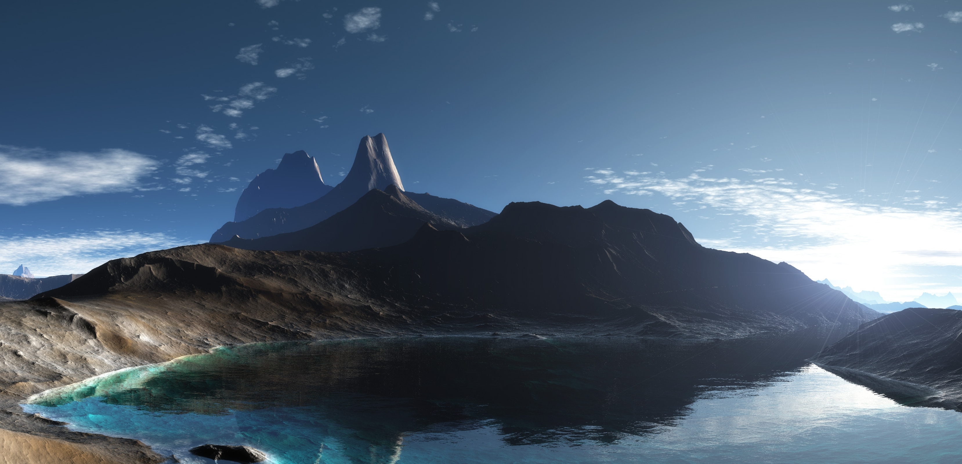 3d Ocean Landscape Desktop Wallpaper - 3d Landscape - HD Wallpaper 