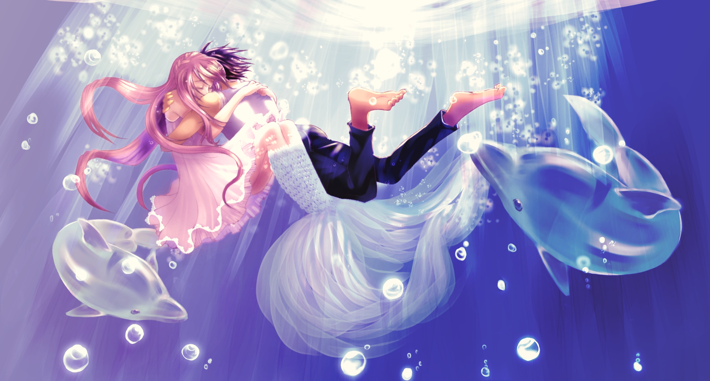 Anime Girl Mermaid And Boy - HD Wallpaper 