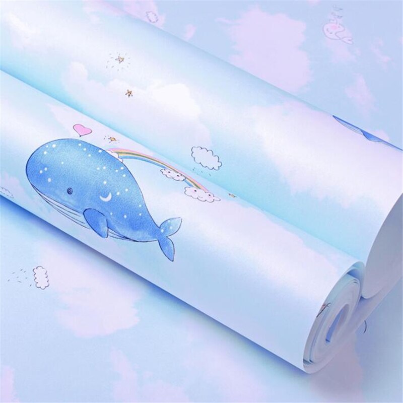 Beibehang Cartoon Hand Painted Dolphin Cloud Childrens - Whale - HD Wallpaper 
