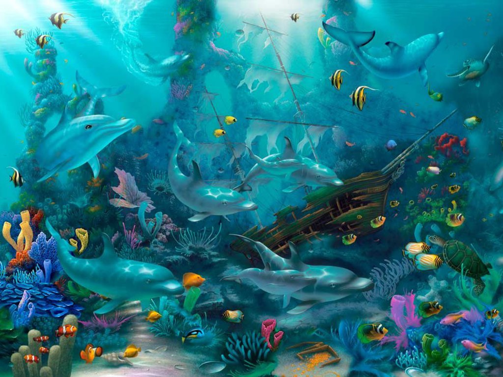 Free Dolphin Wallpapers For Desktop Wallpaper - Under The Sea Treasure - HD Wallpaper 