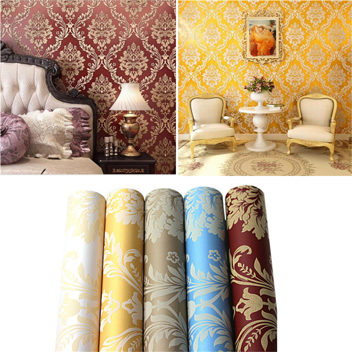 Carta Da Parati Rossa Damascata Al Quarzo - HD Wallpaper 