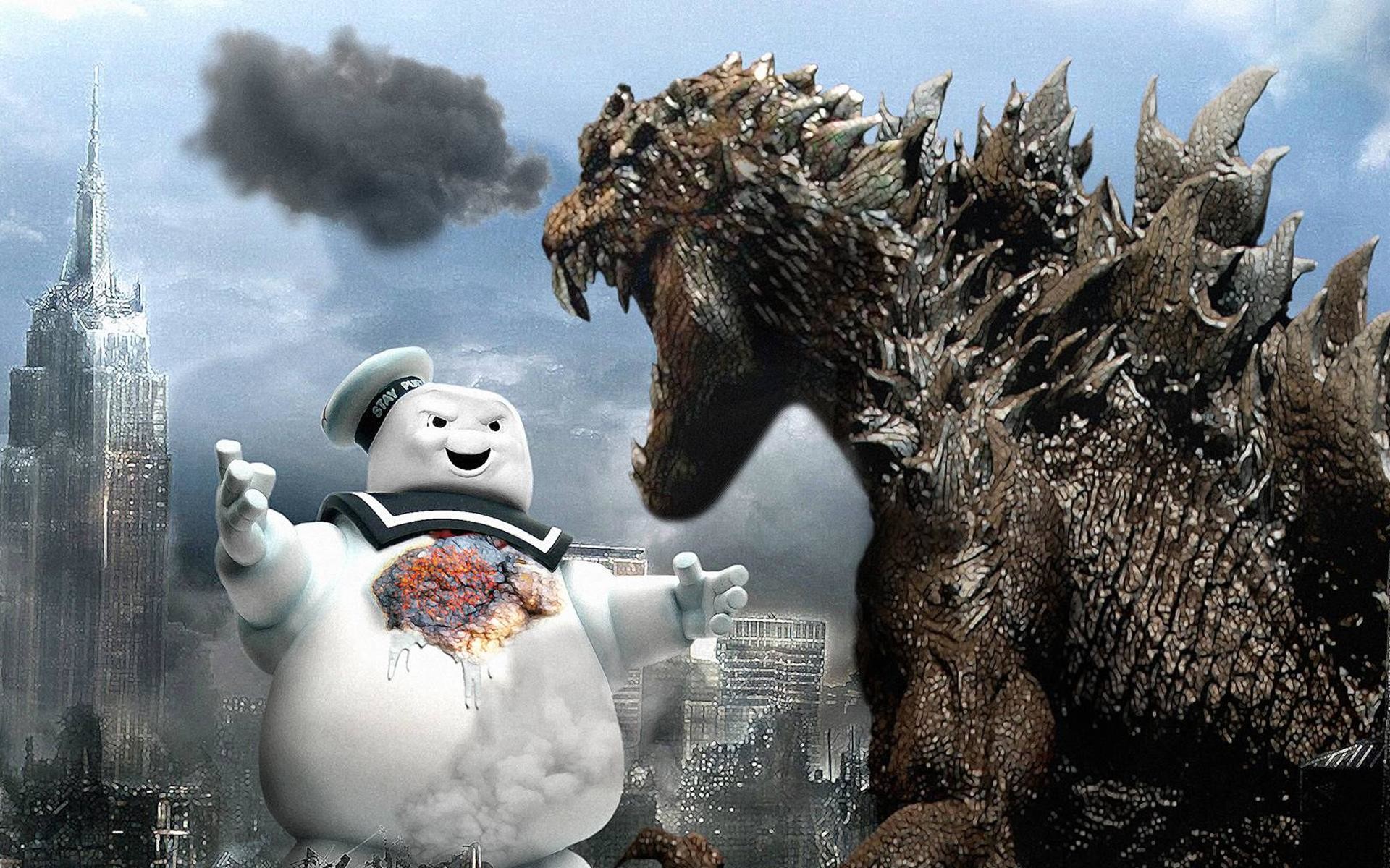 Godzilla Wallpaper Phone Sdeerwallpaper - Godzilla Vs The Stay Puft Marshmallow Man - HD Wallpaper 
