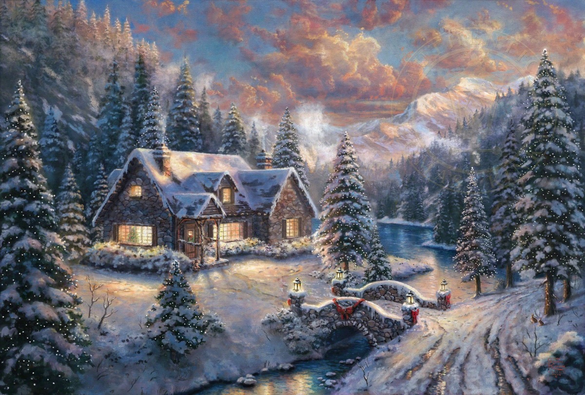 High Country Christmas - Thomas Kinkade Winter Christmas - HD Wallpaper 