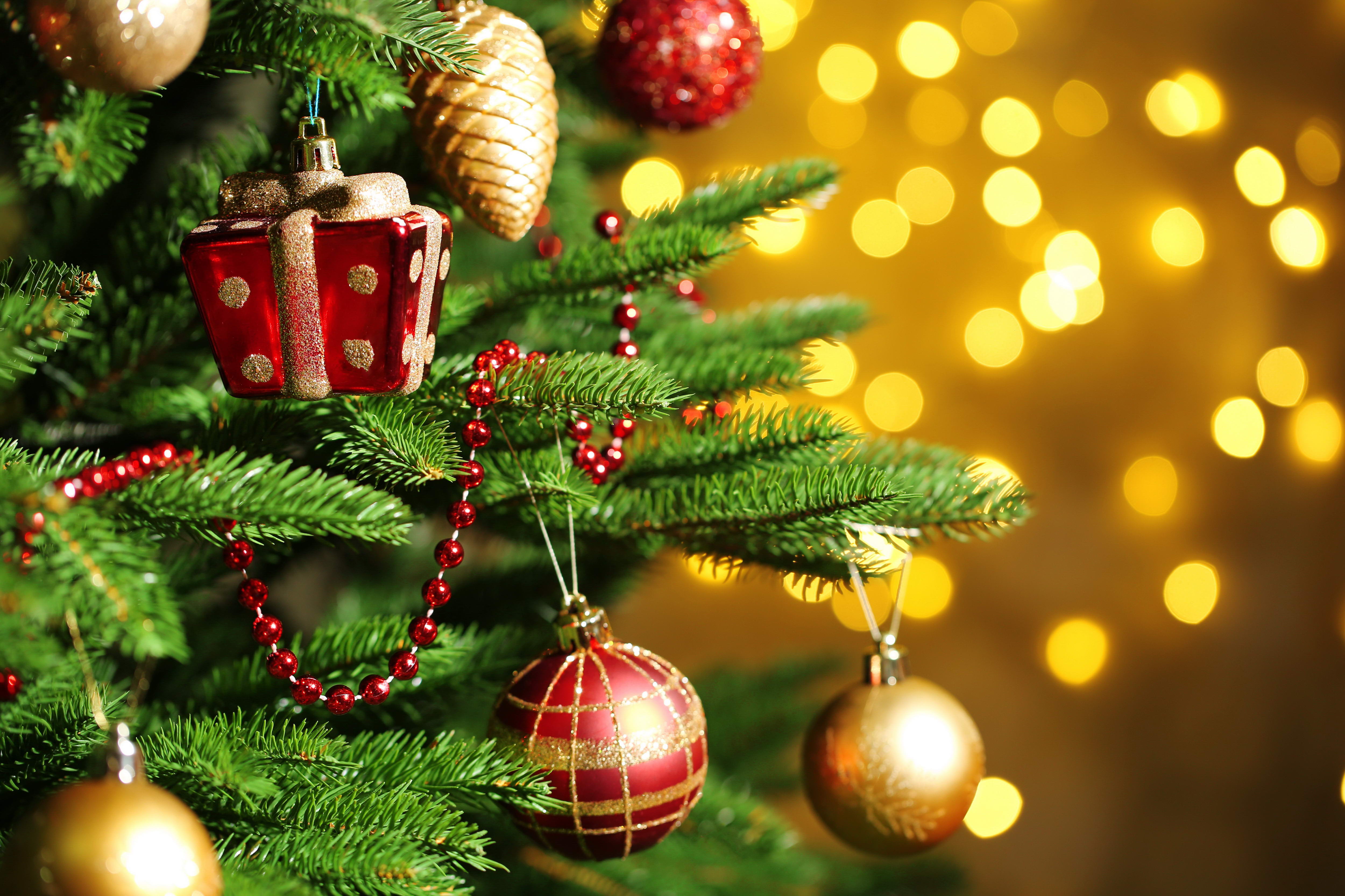 Desktop Wallpapers Free Toys On Christmas Tree - Christmas Tree Lights  Background - 5000x3333 Wallpaper 