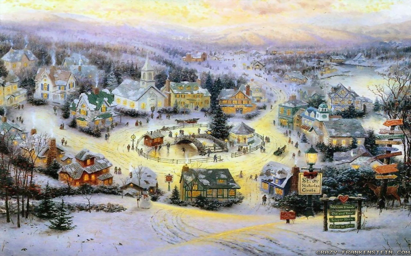 Thomas Kinkade Christmas Village Painting - HD Wallpaper 