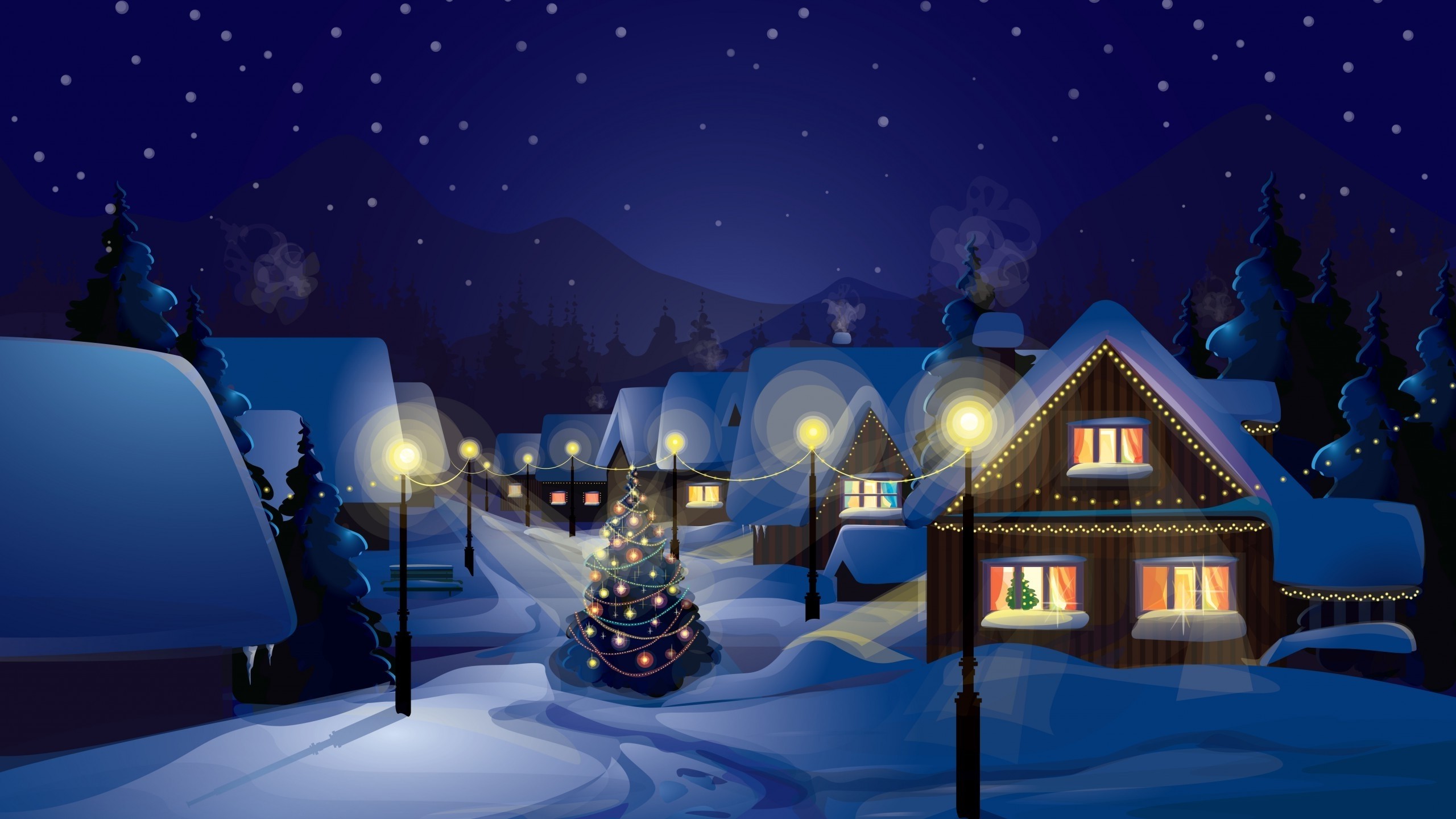 Winter Christmas Village Background - HD Wallpaper 