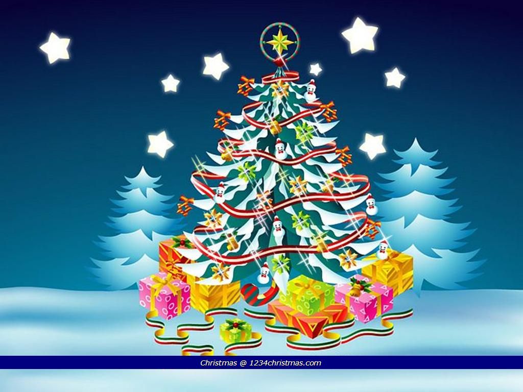 Christmas Tree Background Cartoon - HD Wallpaper 
