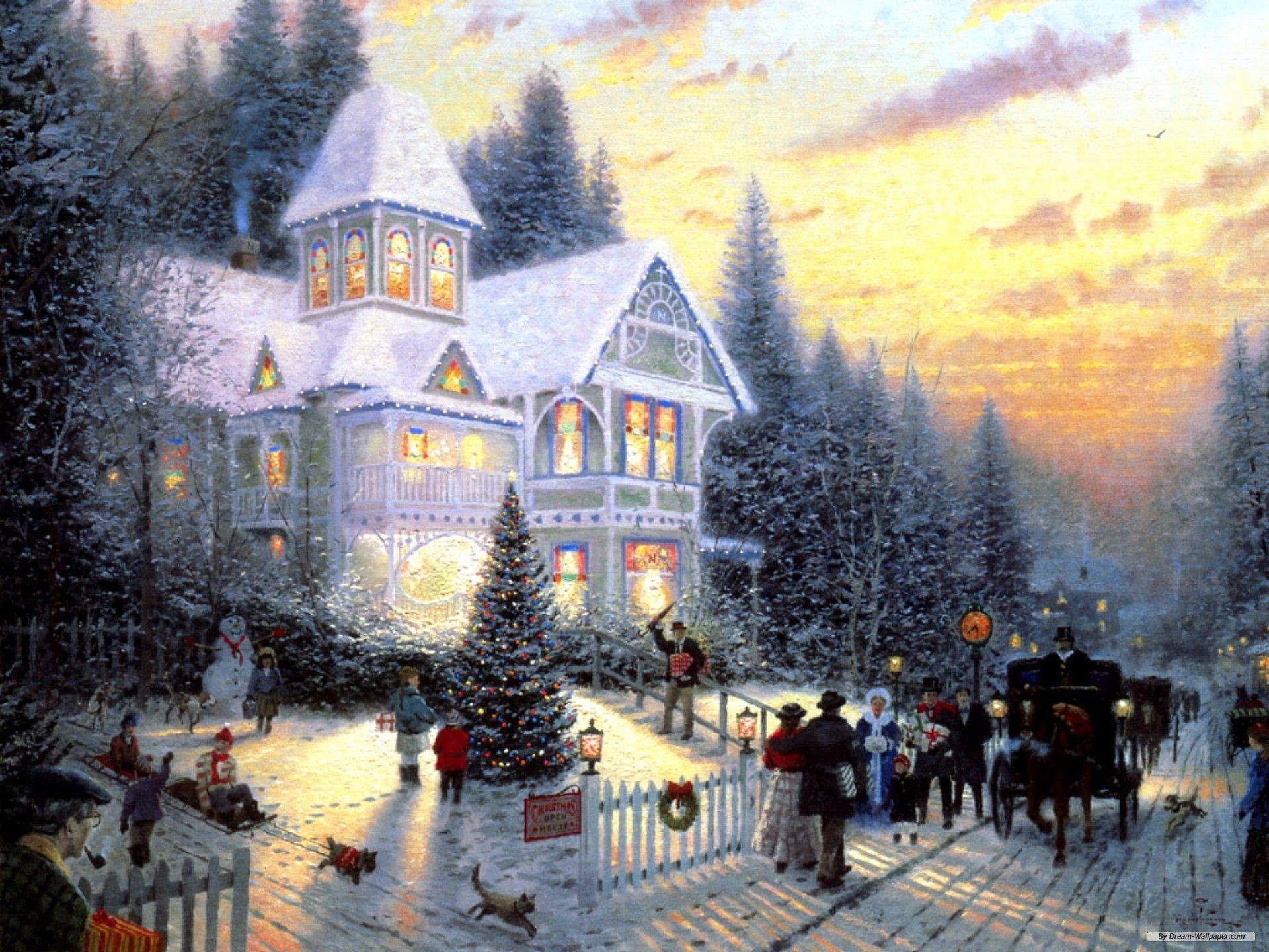 Holiday Wallpaper/christmas Eve Painting Wallpaper/1920x1440 - Thomas Kinkade Christmas Eve - HD Wallpaper 