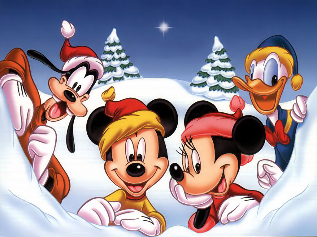 Christmas Cartoon - Mickey Mouse Christmas - HD Wallpaper 