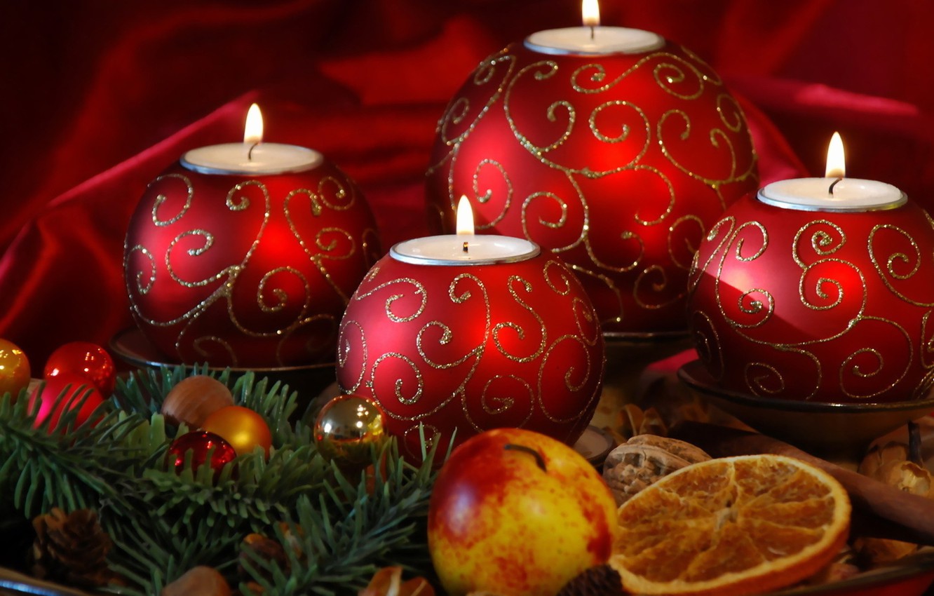 Photo Wallpaper Holiday, Balls, New Year, Apple, Orange, - Candles For New Year - HD Wallpaper 