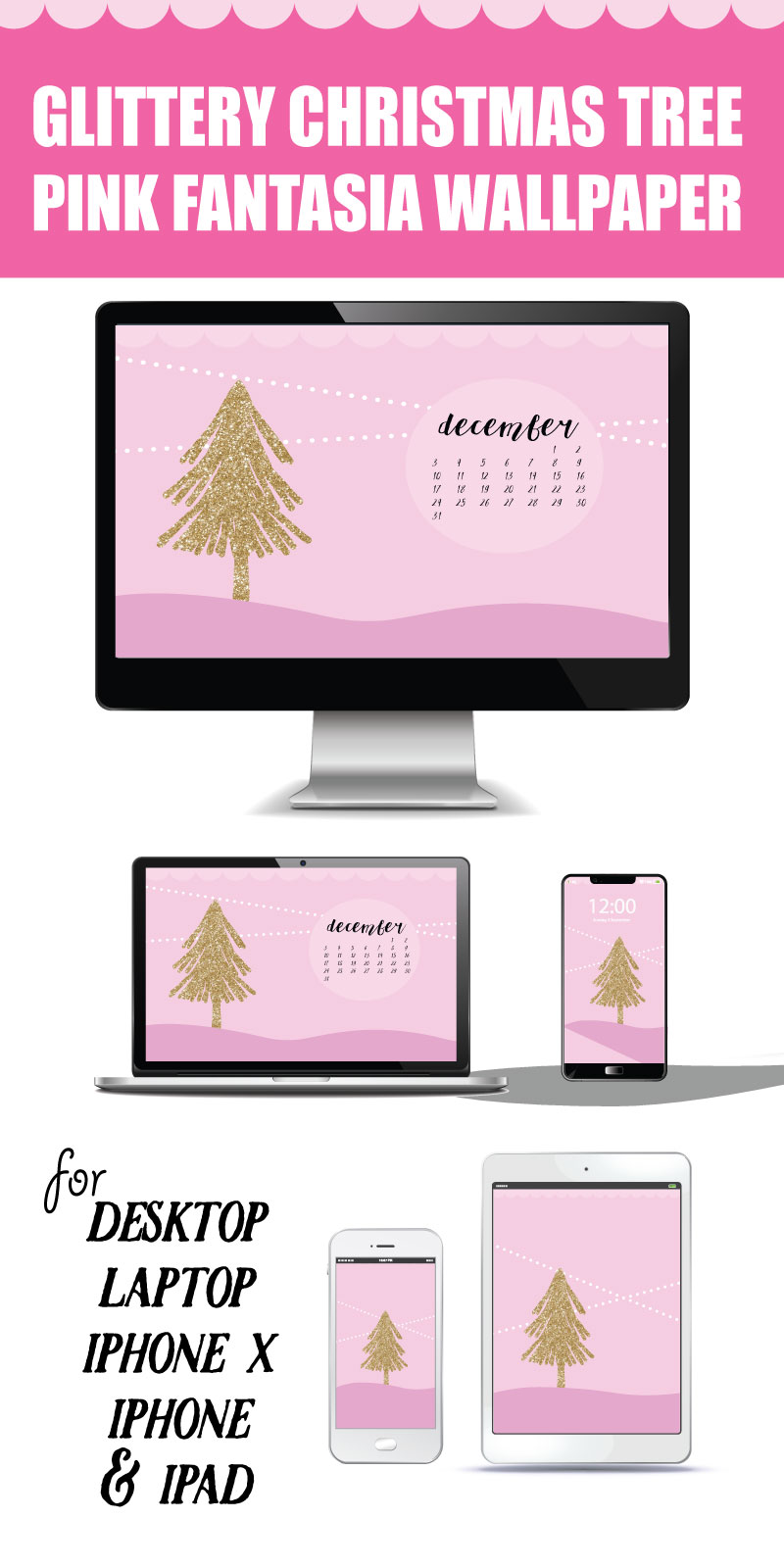 Deck Out Your Devices With This Free Glittery Tree - Glitter Christmas Wallpaper Pink - HD Wallpaper 