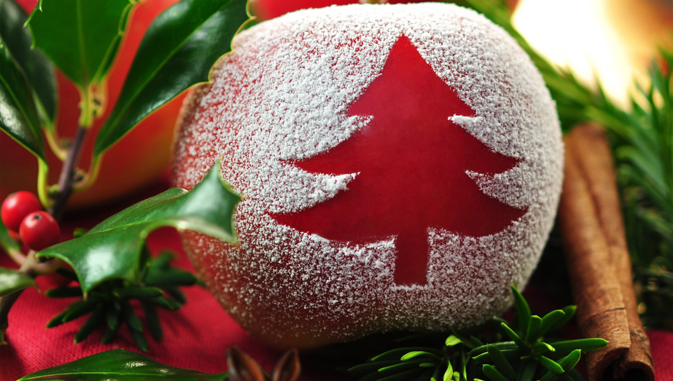 Table, Holiday, Leaves, New Year, Apple, Cinnamon, - 圣诞 节 平安 果 - HD Wallpaper 
