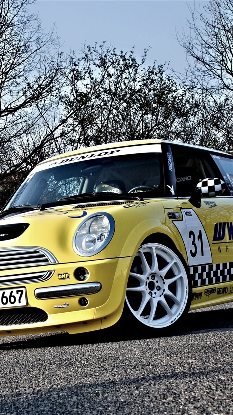 Iphone Wallpaper Mini Cooper Yellow Car Front View - Mini Cooper Rally - HD Wallpaper 